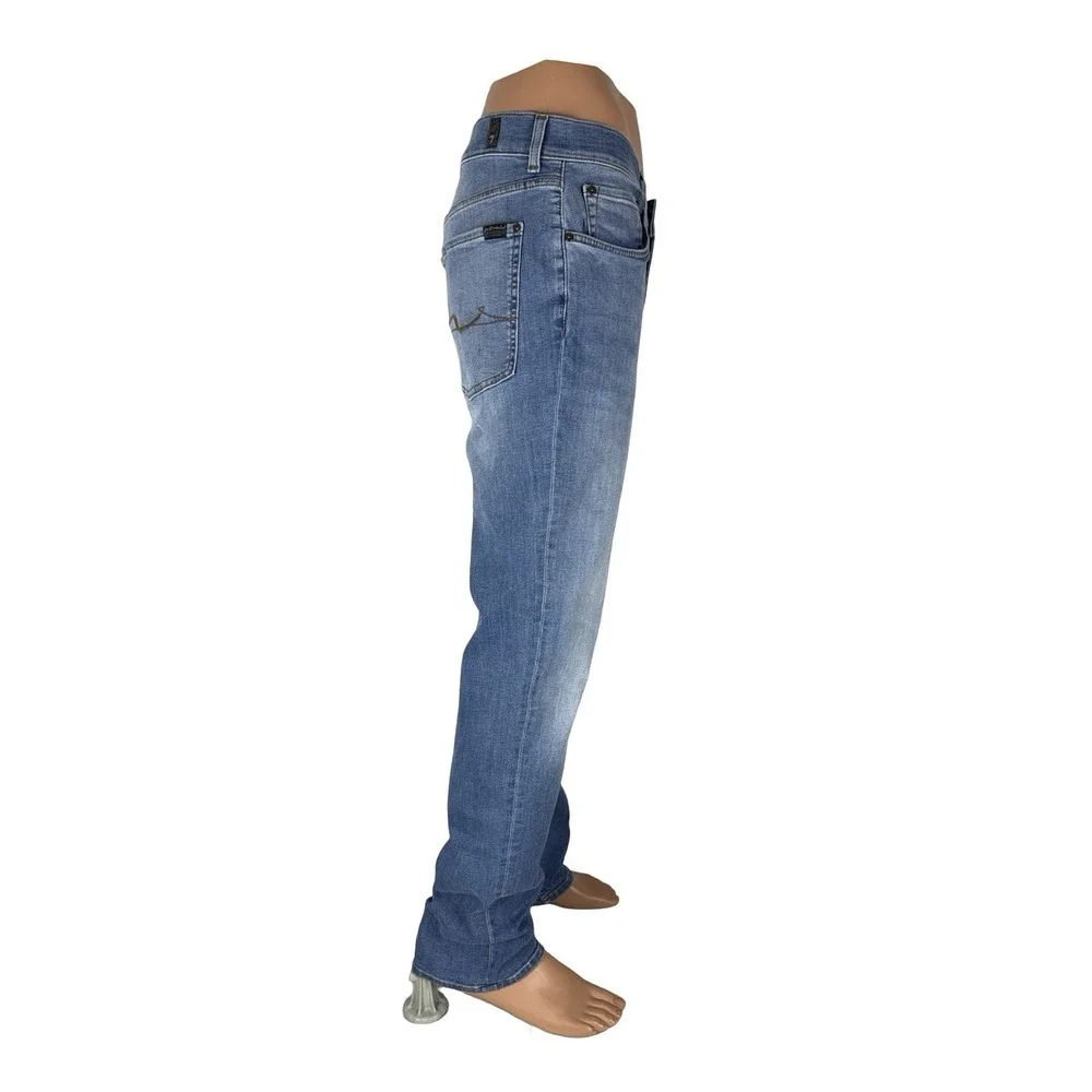 7 For All Mankind Mens 33 Jeans The Straight Stretch Pacific Blue Denim EUC